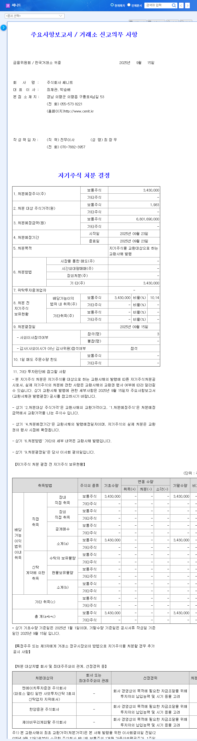 Scenit (037760) Treasury Stock Disposal: A 6.8 Billion KRW Funding Boost - Impact on Corporate Value? 관련 이미지