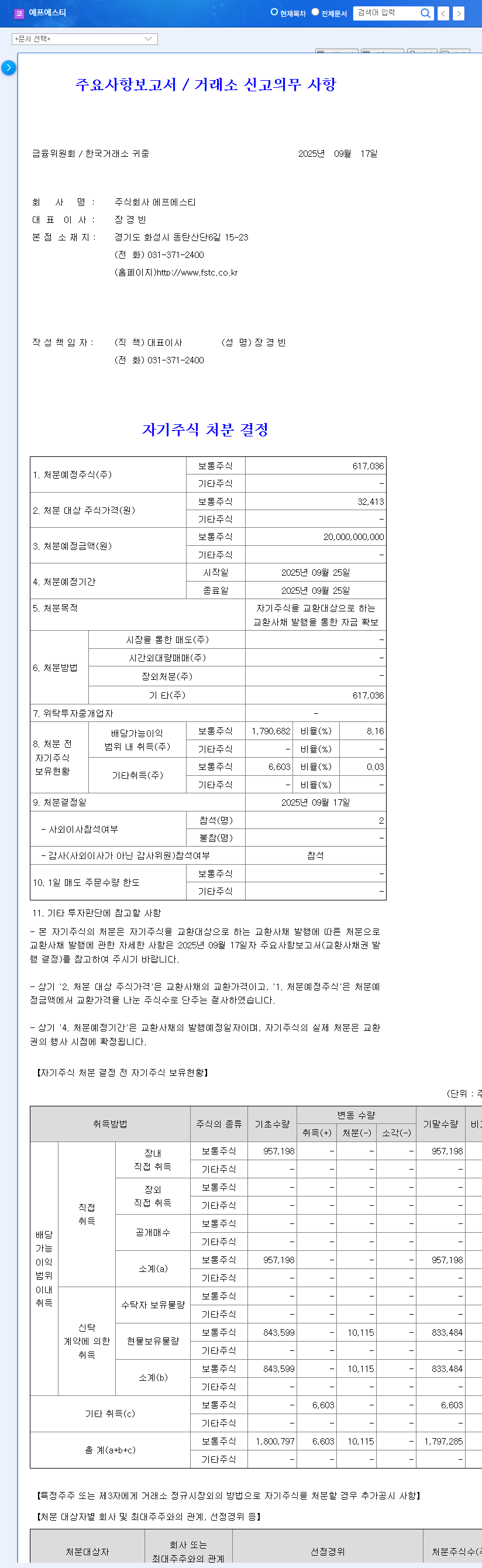 FST Announces Treasury Stock Disposal: Opportunity or Risk? 관련 이미지