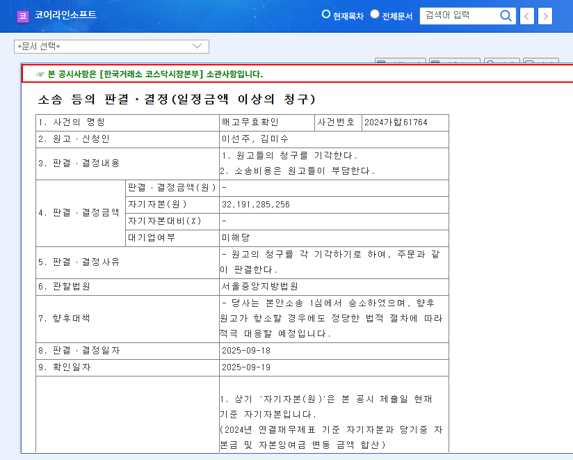 CoreLine Soft Wins Dismissal of Wrongful Termination Lawsuit: Impact on Stock Price? 관련 이미지