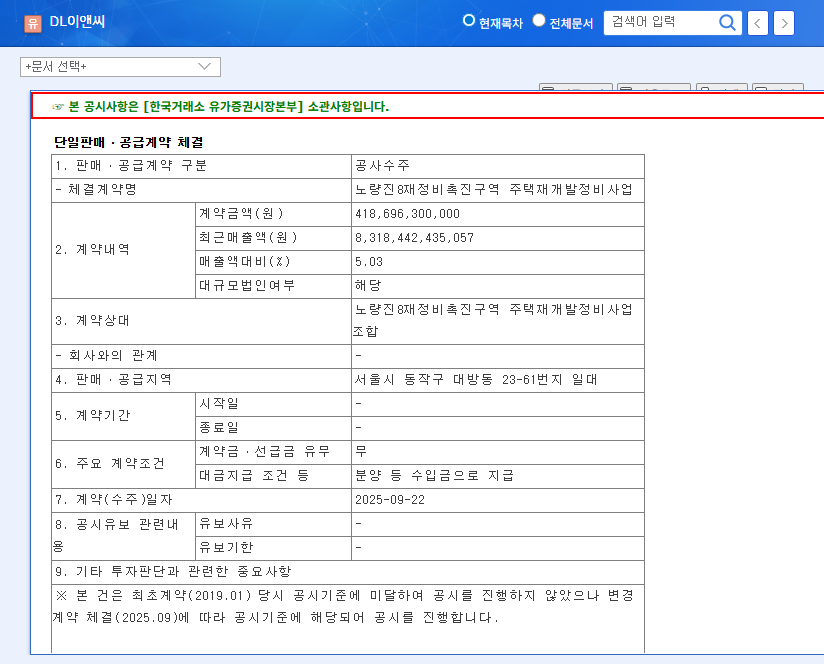 DL E&C Wins $317M Noryangjin 8 Redevelopment Project: Investment Analysis 관련 이미지