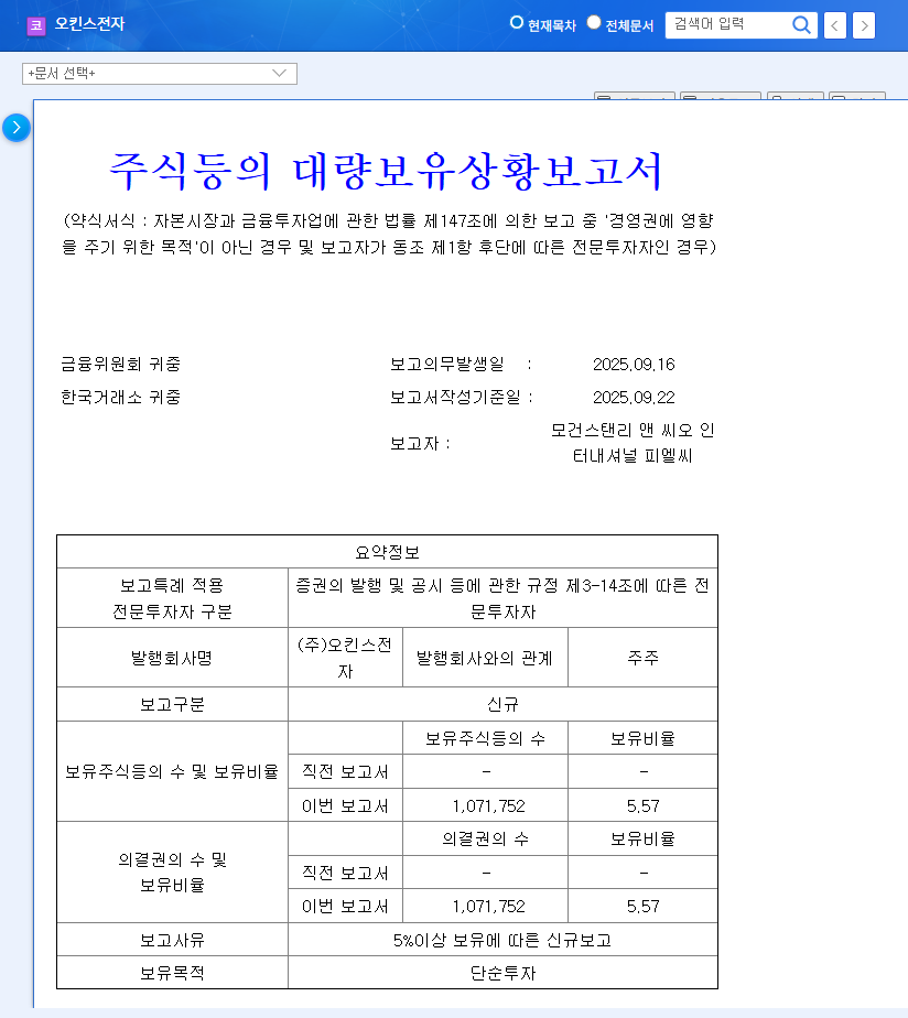 Morgan Stanley Acquires 5.57% Stake in Okins Electronics: Investment Opportunity? 관련 이미지
