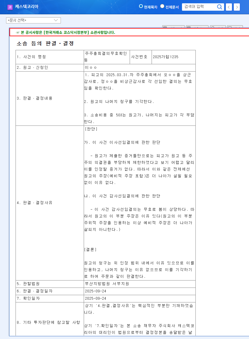 Castech Korea: Auditor Appointment Invalidated - What Investors Need to Know 관련 이미지