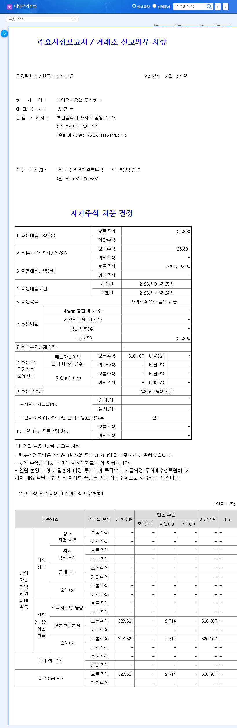 Dae Young Electric's Treasury Stock Disposal: Impact Analysis and Investment Strategy 관련 이미지