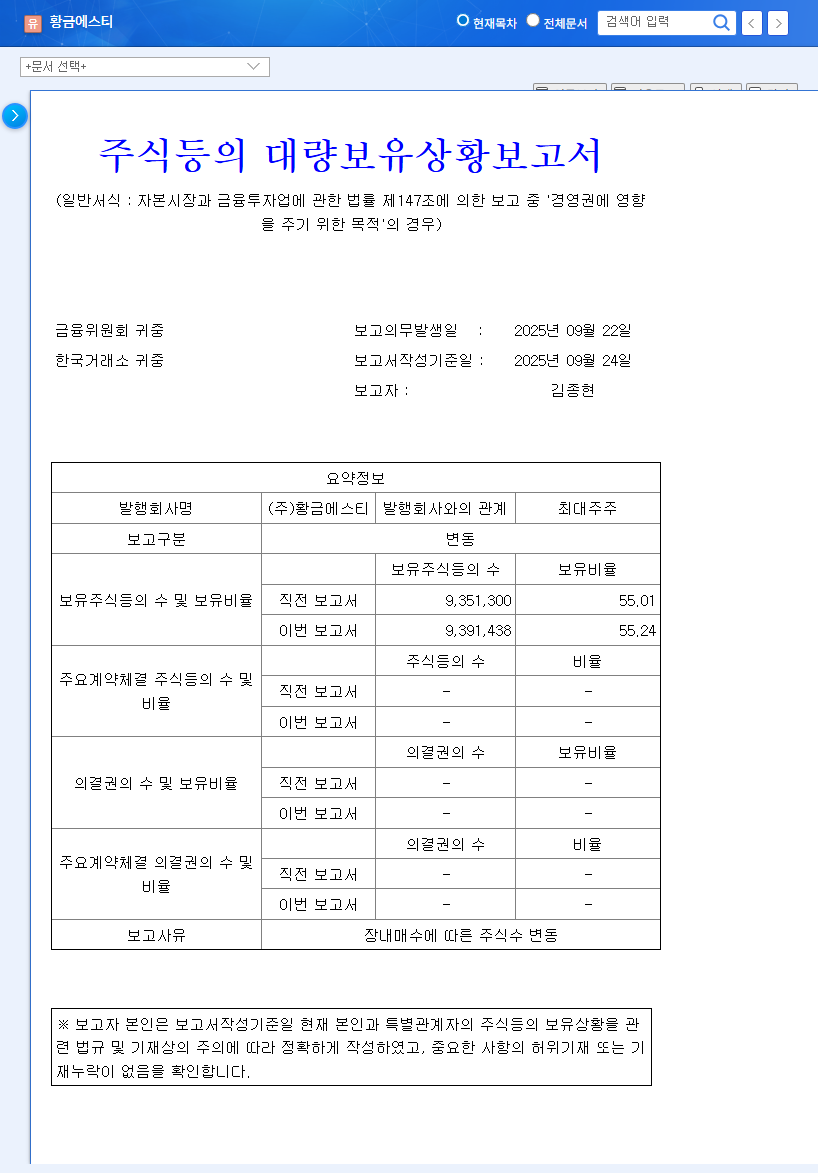 Hwanggeum ST Stock Forecast: CEO Increases Stake, What's the Hidden Meaning? 관련 이미지