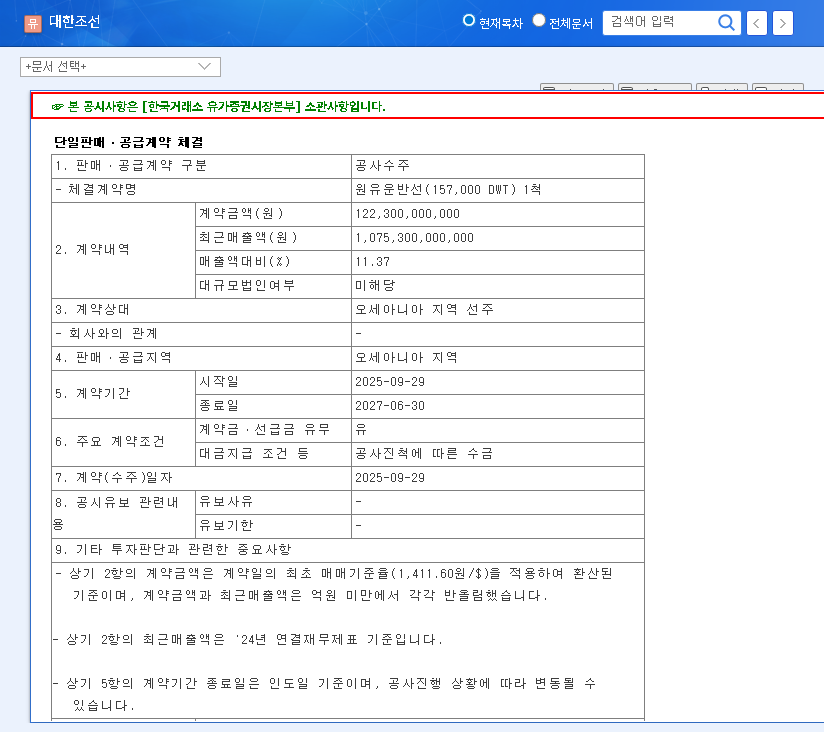 (439260) Daehan Shipbuilding Secures ₩122.3B Crude Oil Tanker Order: An In-Depth Investment Analysis 관련 이미지