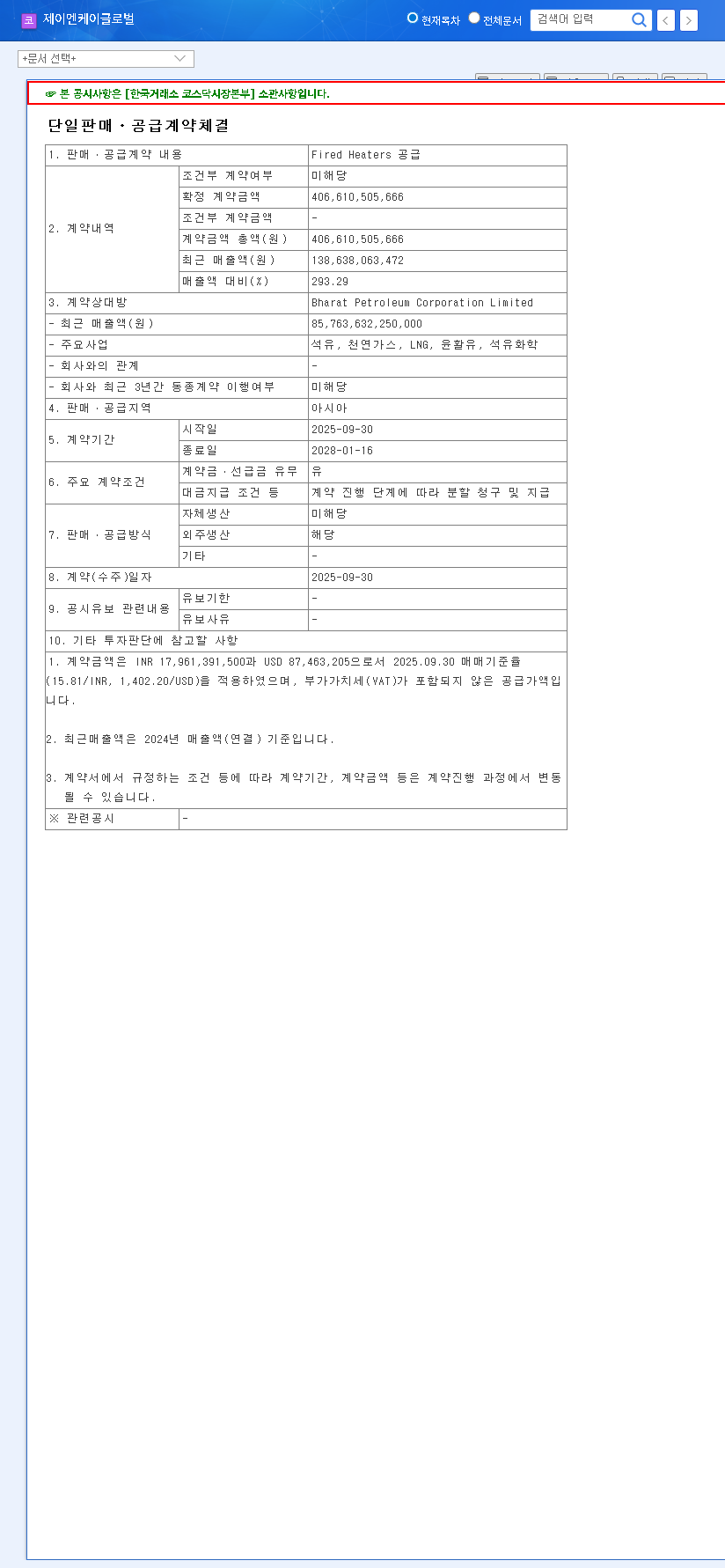 (126880) JNK Global Secures Landmark $300M Fired Heaters Contract with BPCL: In-Depth Analysis 관련 이미지