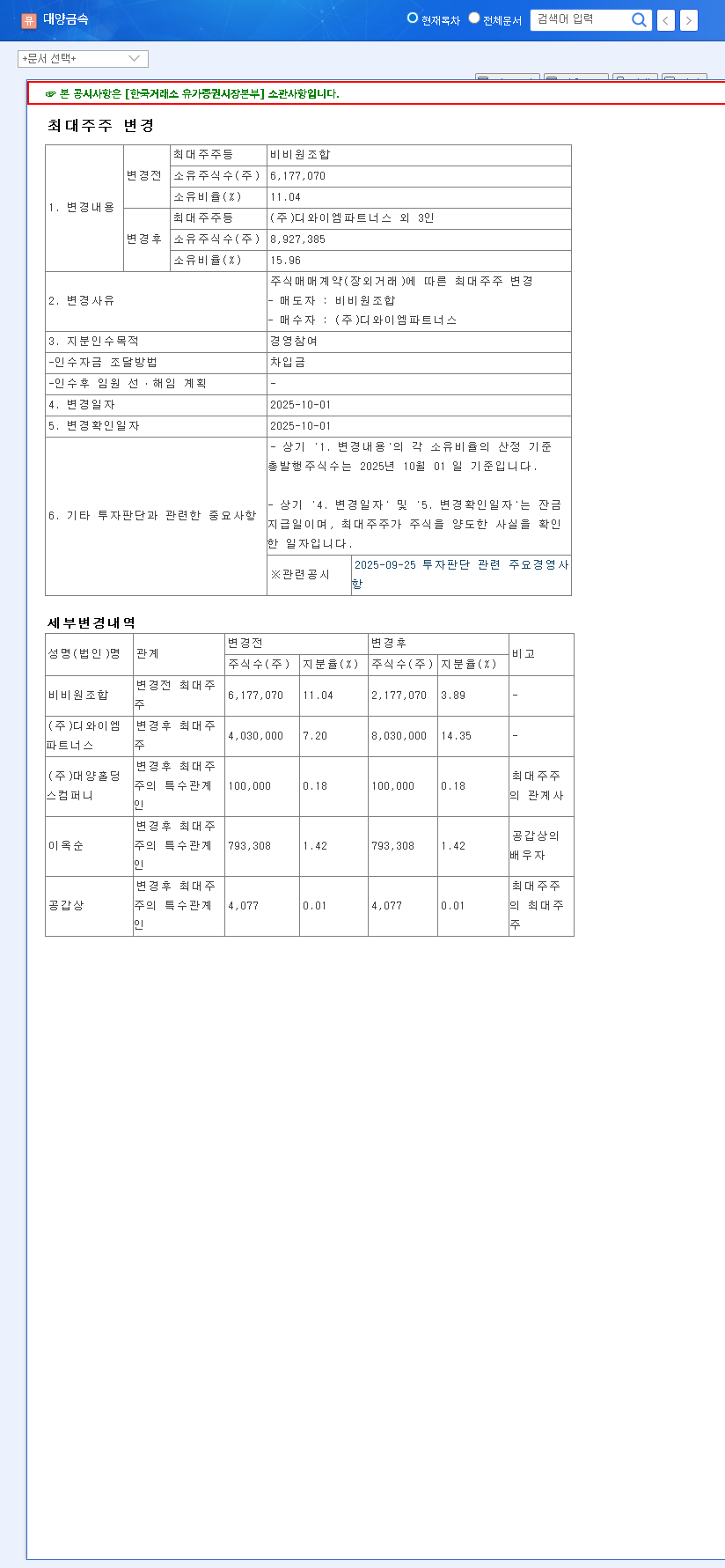 (009190) Daeyang Metal Major Shareholder Change: A Full 2025 Stock Analysis 관련 이미지