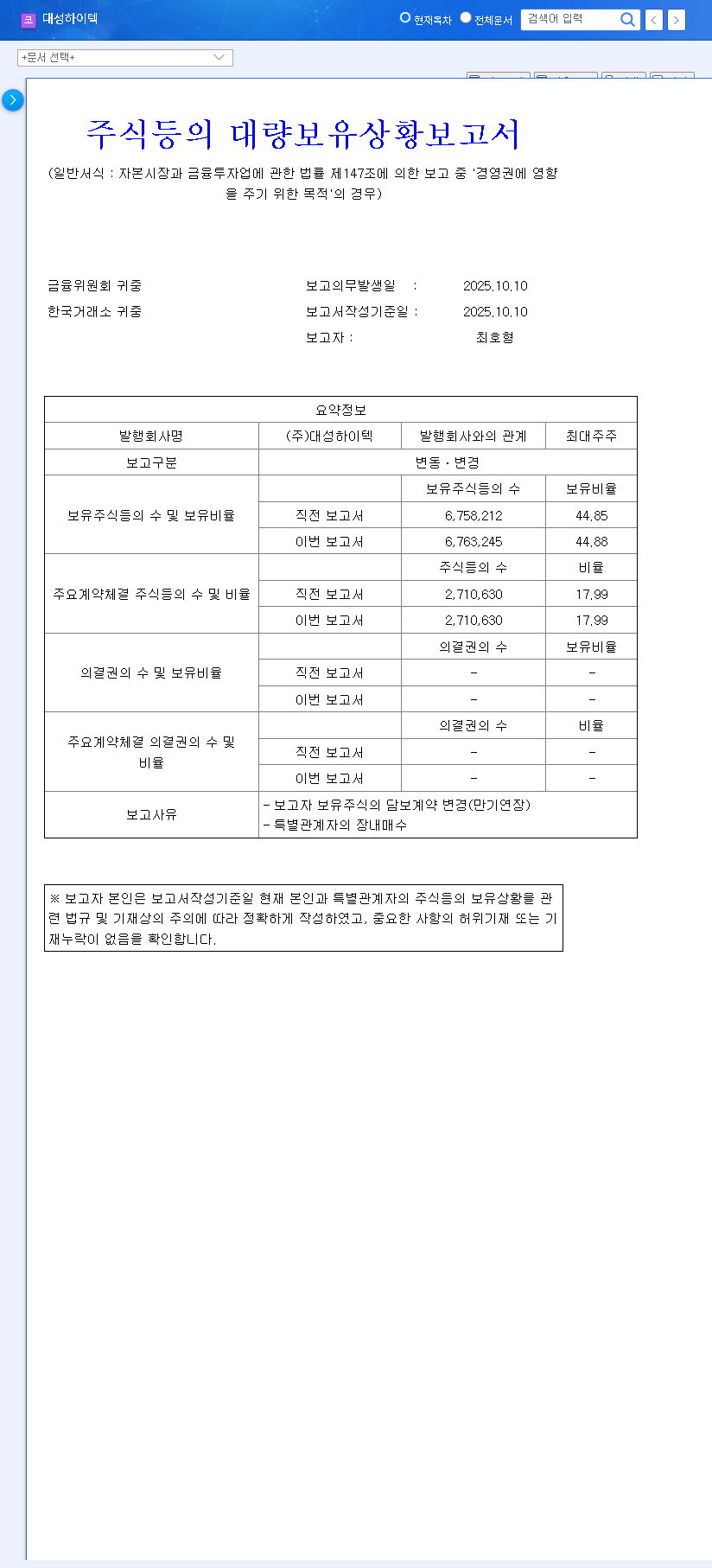 (129920) Daesung Hi-Tech Stock Analysis: Shareholder Stake Change Signals Stability Amid Financial Headwinds 관련 이미지