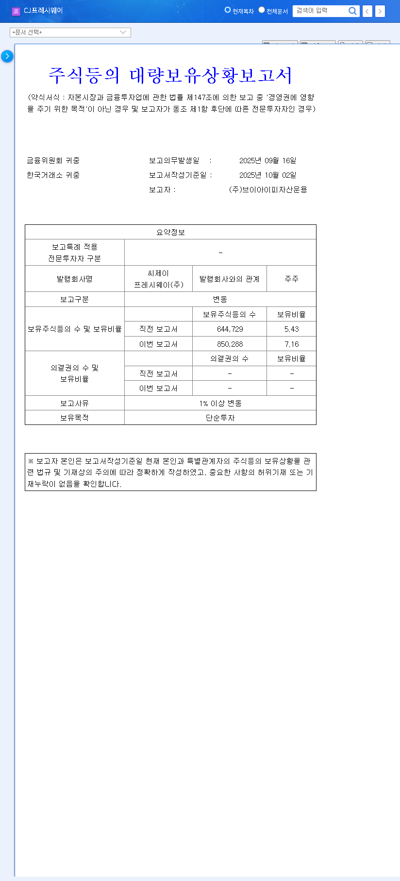 (051500) CJ Freshway Stock: VIP Asset Management's Big Move & 2025 Investment Analysis 관련 이미지