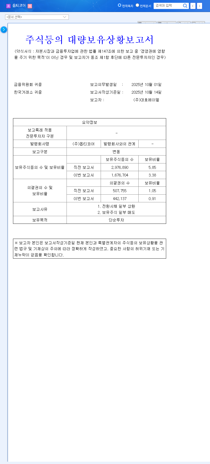 (380540) OptiCore Inc. Stock Analysis (380540): Shareholder Divestment & Future Outlook 관련 이미지