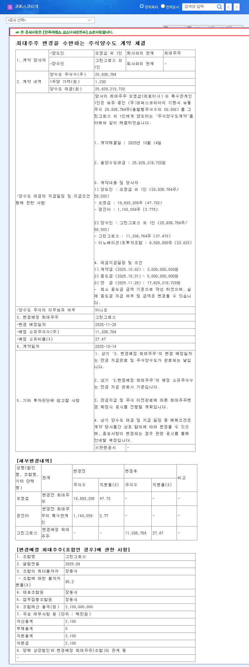 (322780) COPUS KOREA Major Shareholder Change: A Deep-Dive Investment Analysis 관련 이미지