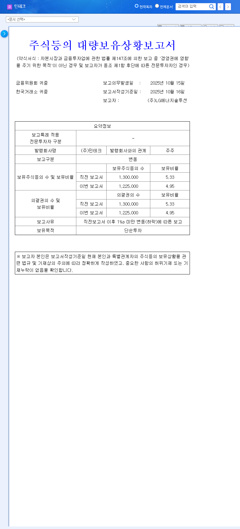 (452200) Mintech Co., Ltd. Stock Analysis: Decoding the LG Energy Solution Share Sale 관련 이미지