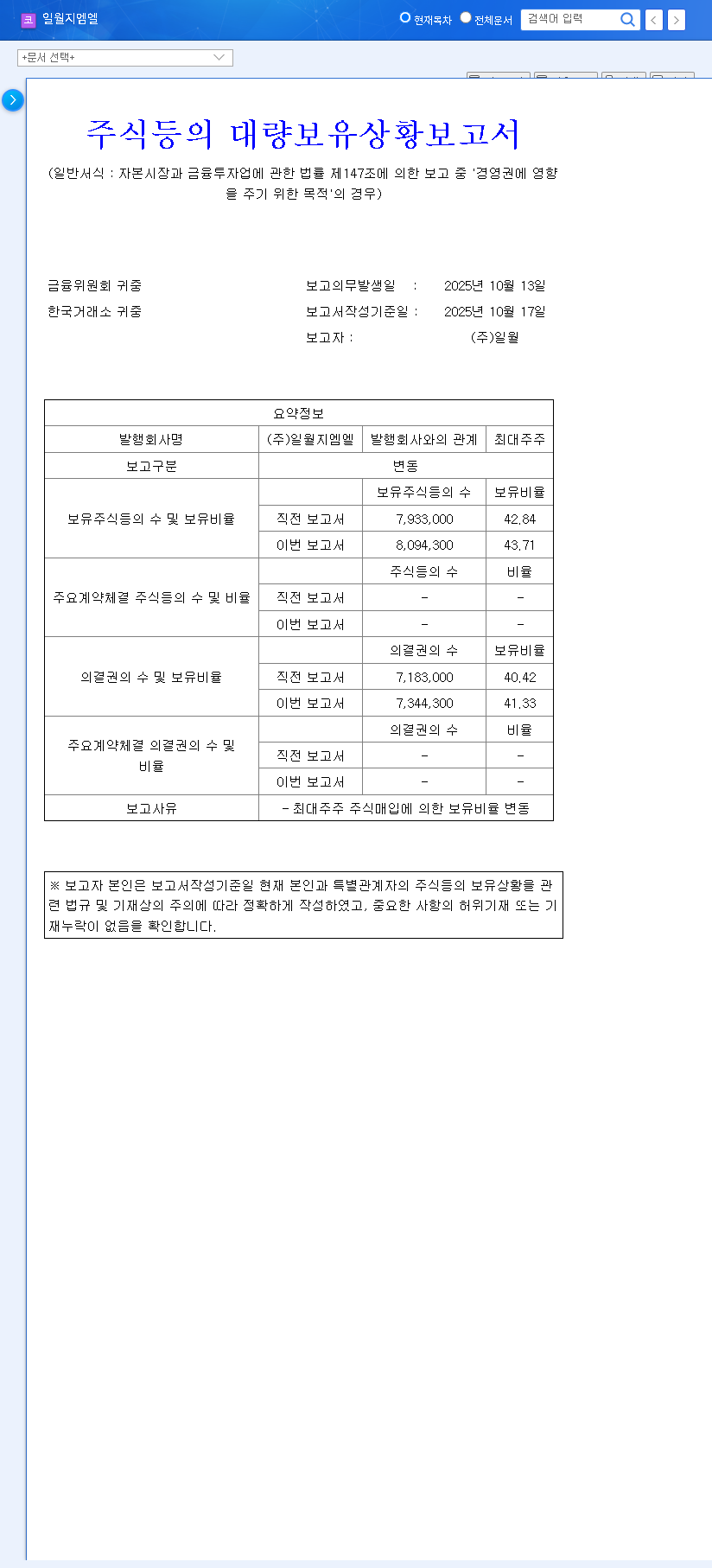 (178780) ILWOUL GML Major Shareholder Boosts Stake: A 2025 Investor Analysis 관련 이미지
