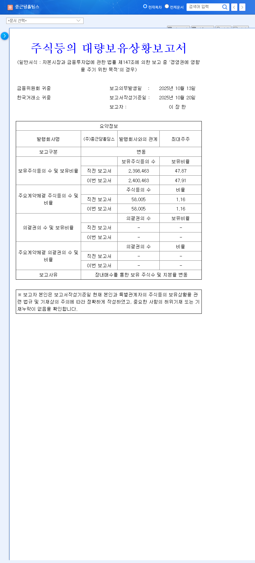 (001630) CHONGKUNDANG HOLDINGS CORP. Stake Change: Decoding Lee Jang-han's 'Management Control' Move 관련 이미지