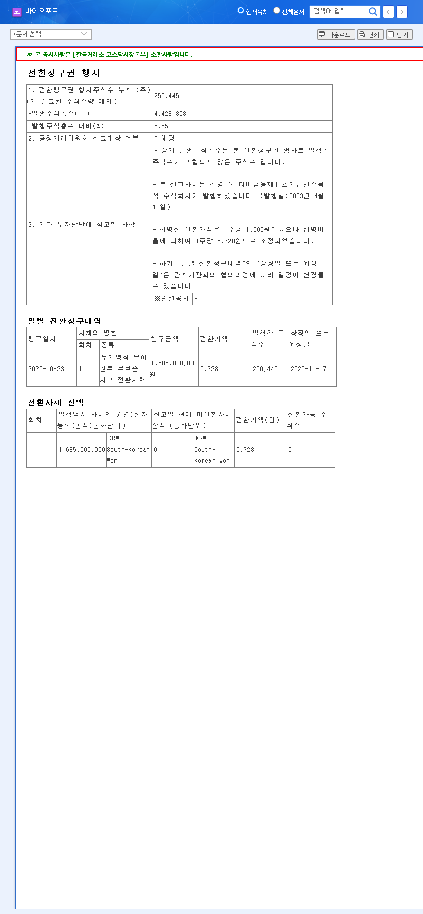 (188040) BIO PORT KOREA CB Conversion: An In-Depth Analysis for Investors 관련 이미지