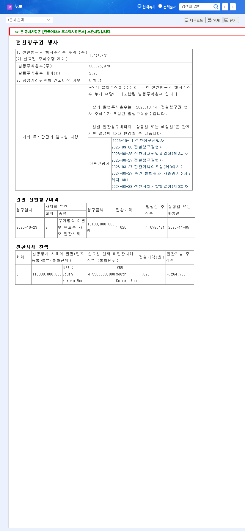 (332290) NOUSBO Conversion Right Exercise: A Deep Dive for Investors on Stock Price Impact & Share Dilution 관련 이미지
