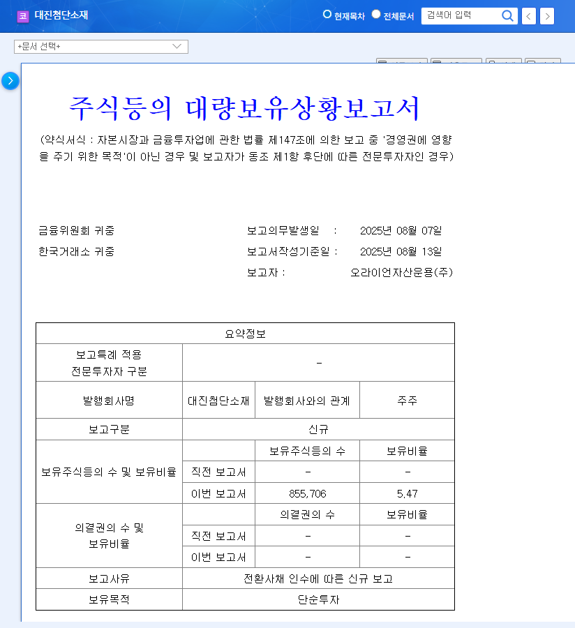 (393970) DAEJIN ADVANCED MATERIALS Stock Analysis: Shareholder Divestment Sparks Crisis Concerns 관련 이미지