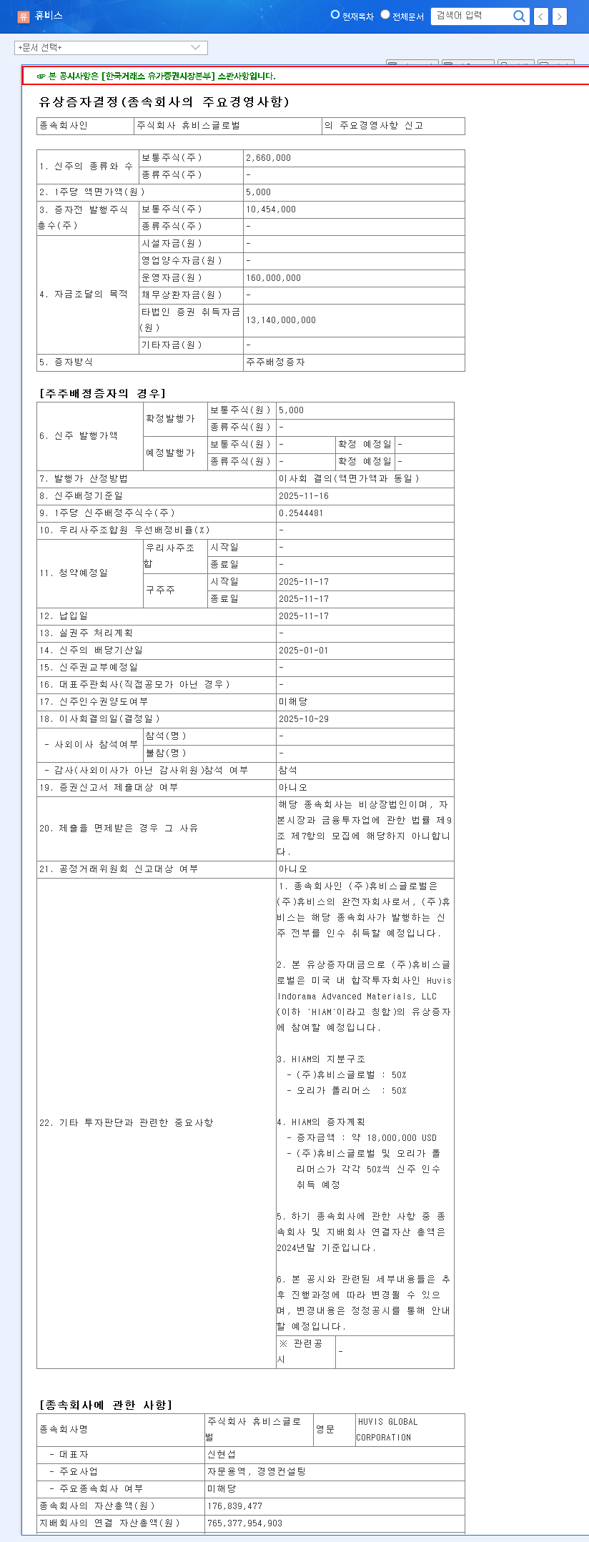 (079980) HUVIS CORPORATION Capital Increase: A Deep Dive into the KRW 13.3B Investment & Stock Impact 관련 이미지
