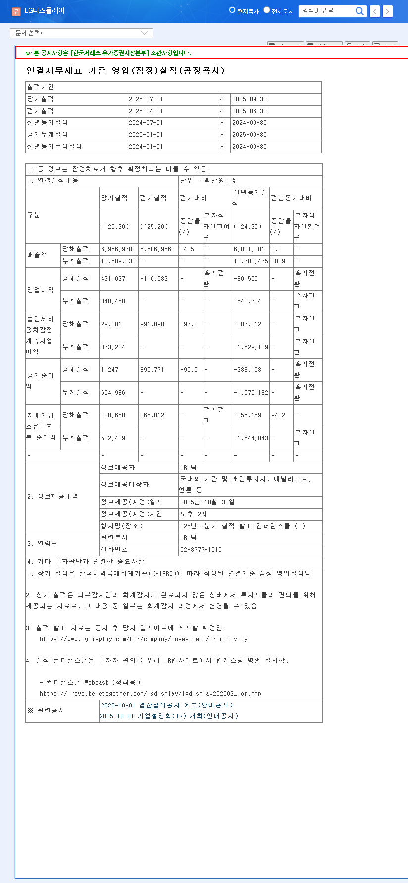 (034220) LG Display Q3 2025 Earnings: Analysis of Net Loss & Future of LGD Stock 관련 이미지