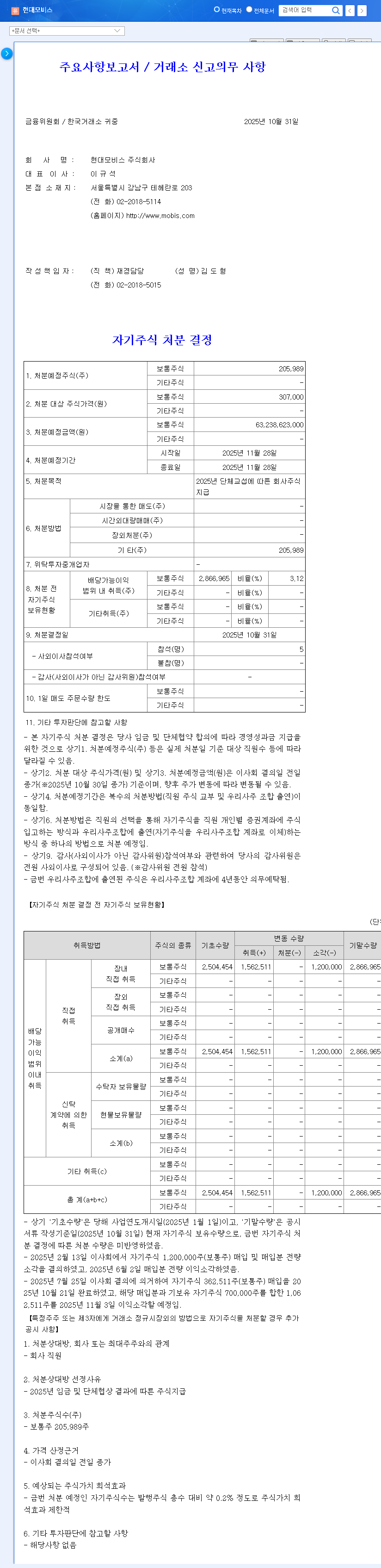 (012330) HYUNDAI MOBIS Treasury Stock Disposal: A 2025 Investor's Analysis 관련 이미지