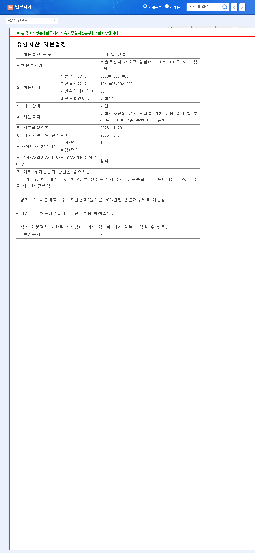 (078000) TELCOWARE Asset Disposal: Full Analysis of the ₩8.3B Sale & Stock Impact 관련 이미지