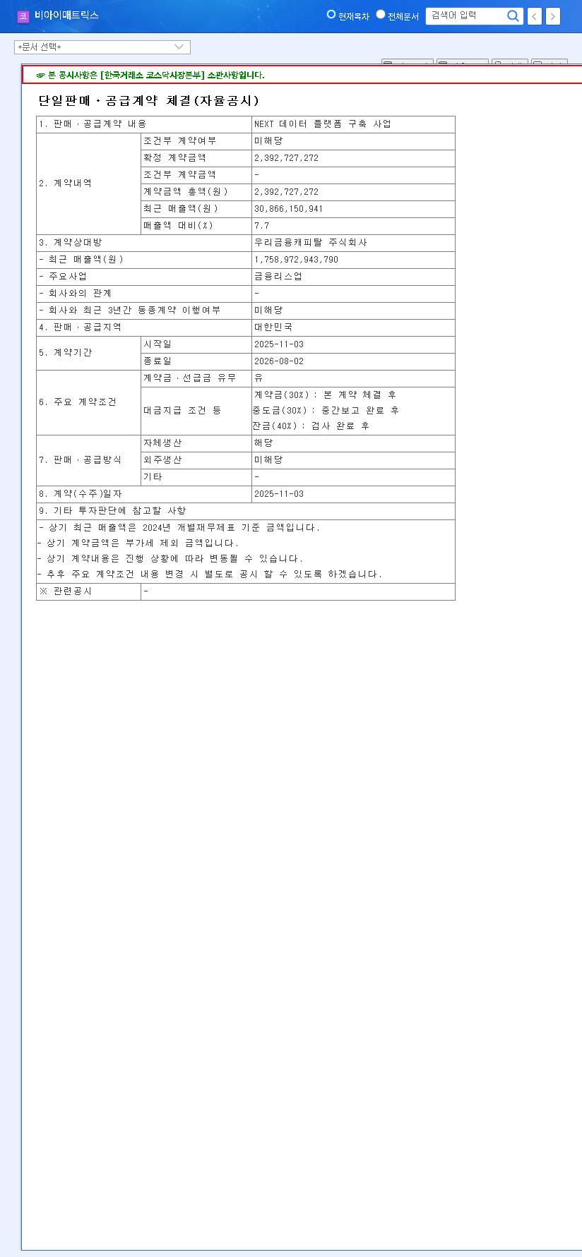 (413640) BI MATRIX Secures KRW 2.4B Deal with Woori Financial, Cementing AI Data Platform Leadership 관련 이미지
