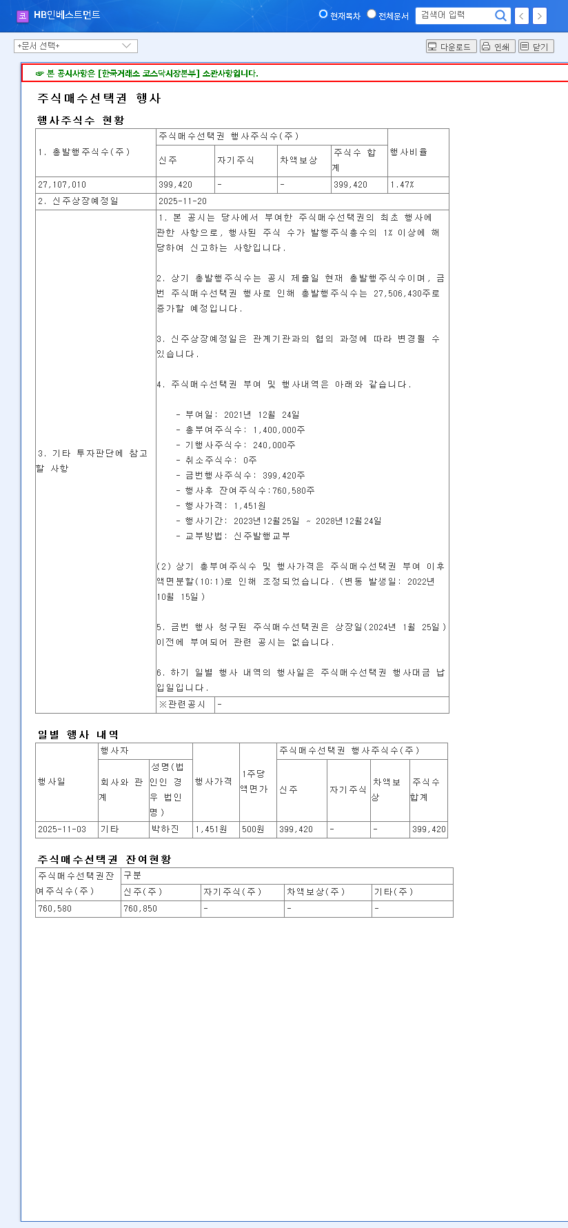 (440290) HB Investment Stock Option Exercise: A Deep Dive for Investors (440290) 관련 이미지
