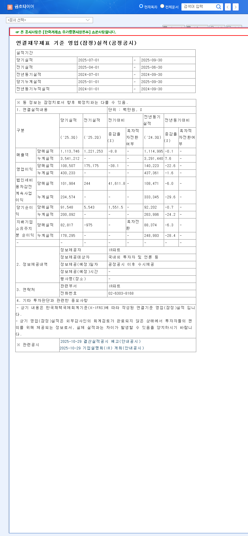 (073240) KUMHO TIRE Q3 2025 Earnings Analysis: A Strong BUY Signal After Massive Surprise 관련 이미지