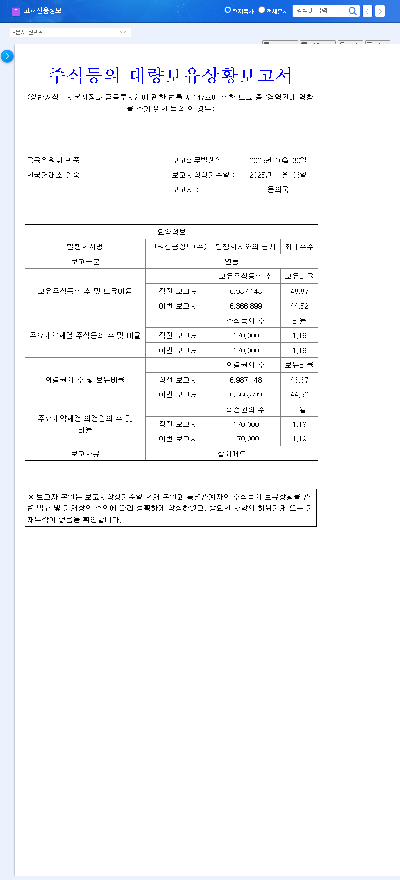 (049720) Koryo Credit Information Stock: In-Depth Analysis of Major Shareholder Stake Change 관련 이미지