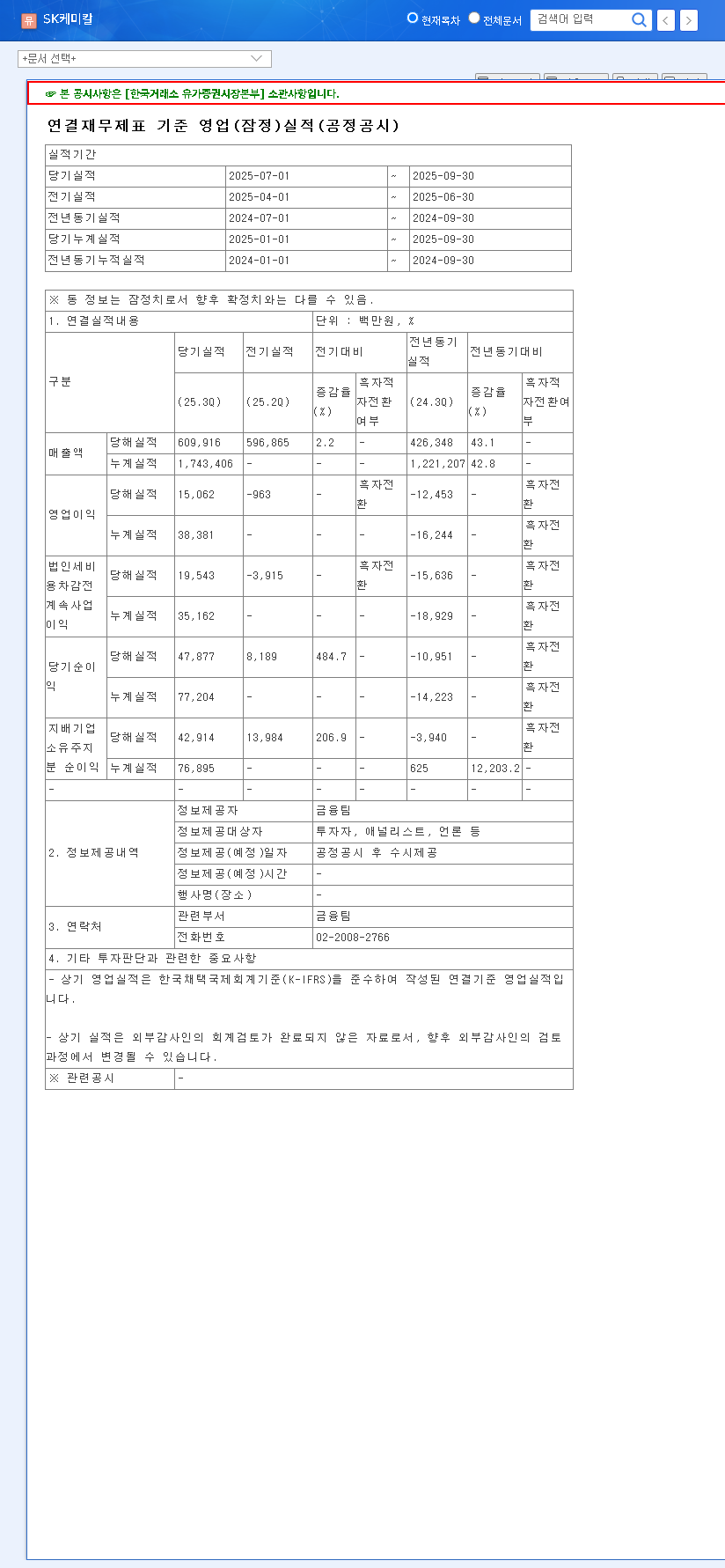 (285130) SK Chemicals Q3 Earnings Analysis (285130): Surprise 510% Profit Beat Explained 관련 이미지