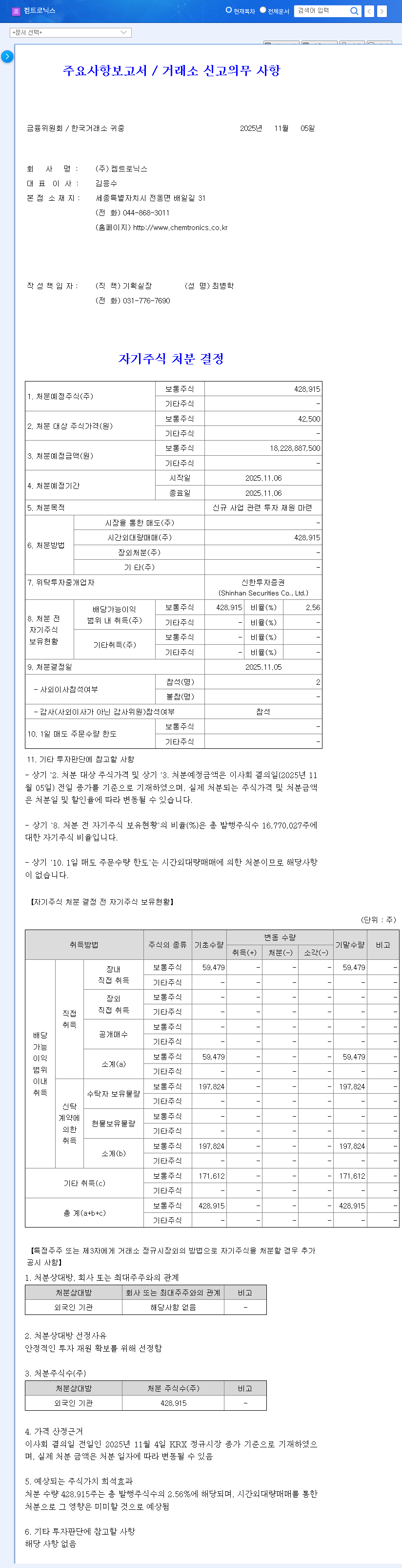 (089010) CHEMTRONICS Treasury Stock Sale: A Deep Dive Analysis for Investors (2025) 관련 이미지