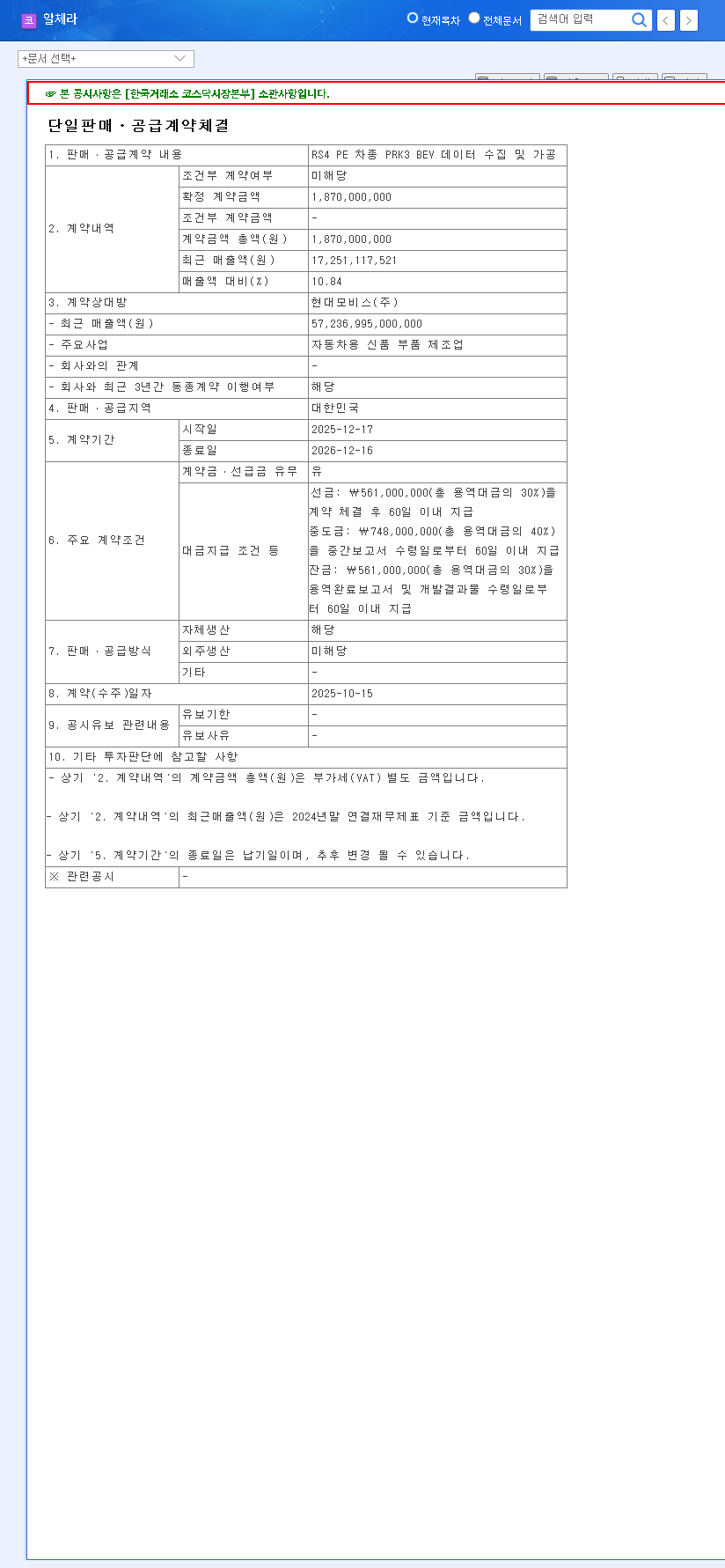 (347860) Alchera Stock Analysis: Will a ₩2.2B Hyundai Mobis Contract Fuel Growth? 관련 이미지